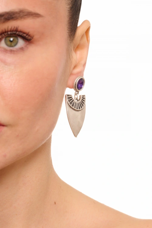 Kiraz Purple Crystal Stoned Silver Plated Earring