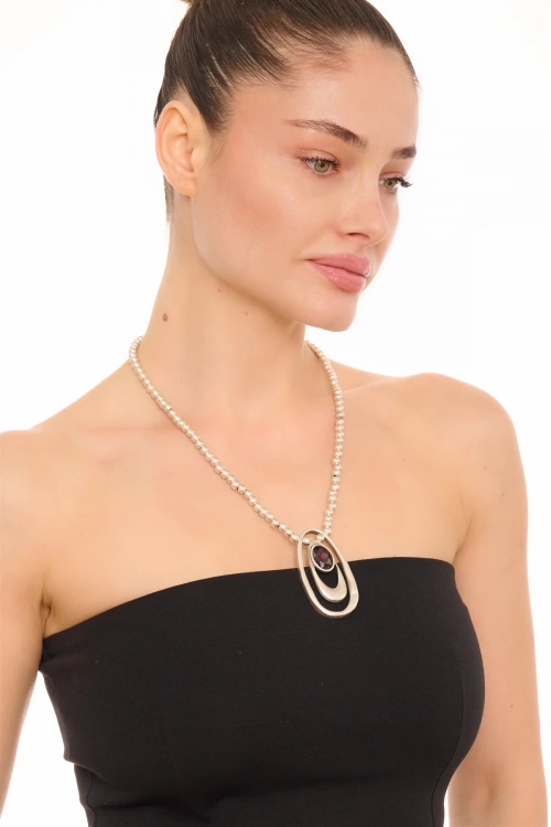 Kiraz Purple Crystal Stoned Silver Plated Necklace