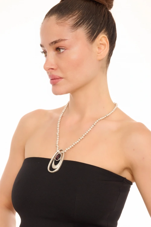 Kiraz Purple Crystal Stoned Silver Plated Necklace