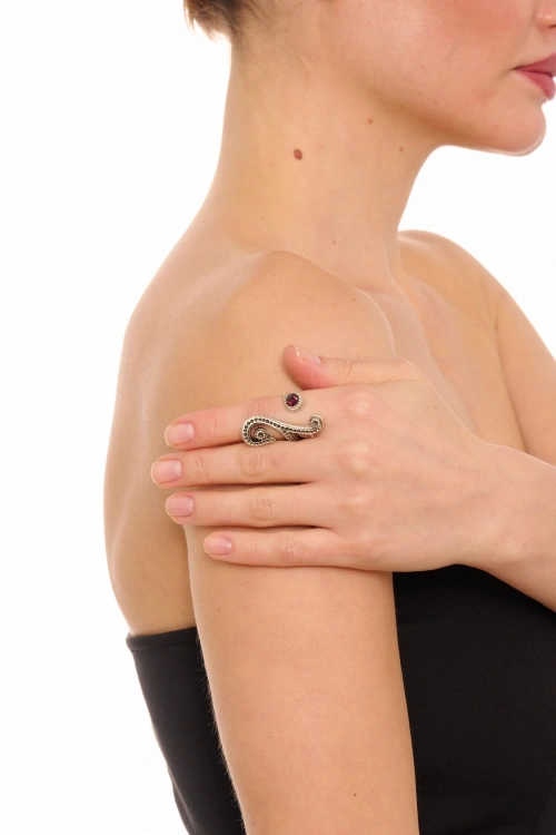 Kiraz Purple Crystal Stoned Silver Plated Ring