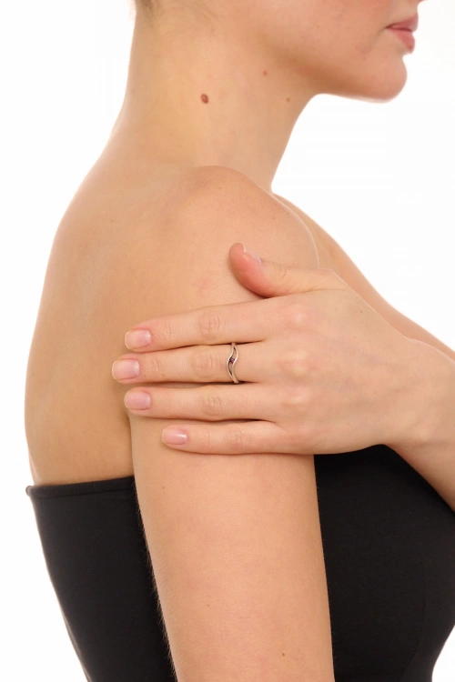 Kiraz Purple Crystal Stoned Silver Plated Ring