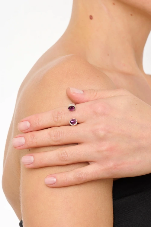 Kiraz Purple Crystal Stoned Silver Plated Ring