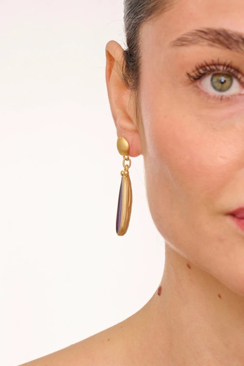 Kiraz Purple Enameled Gold Plated Earring