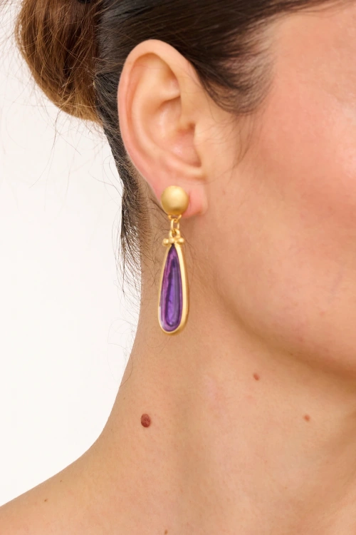 Kiraz Purple Enameled Gold Plated Earring