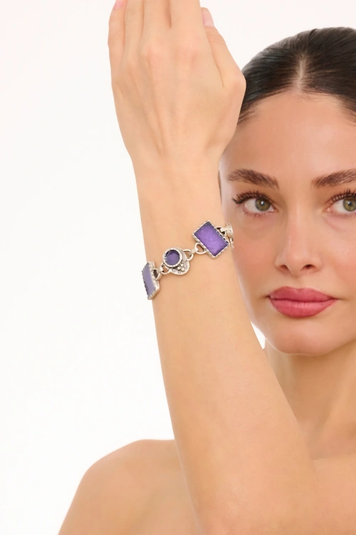Kiraz Purple Enameled Silver Plated Bracelet