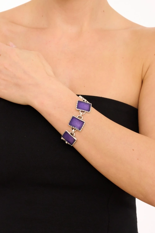 Kiraz Purple Enameled Silver Plated Bracelet