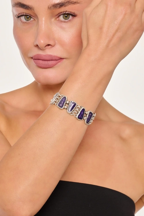 Kiraz Purple Enameled Silver Plated Bracelet