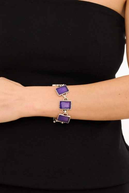Kiraz Purple Enameled Silver Plated Bracelet