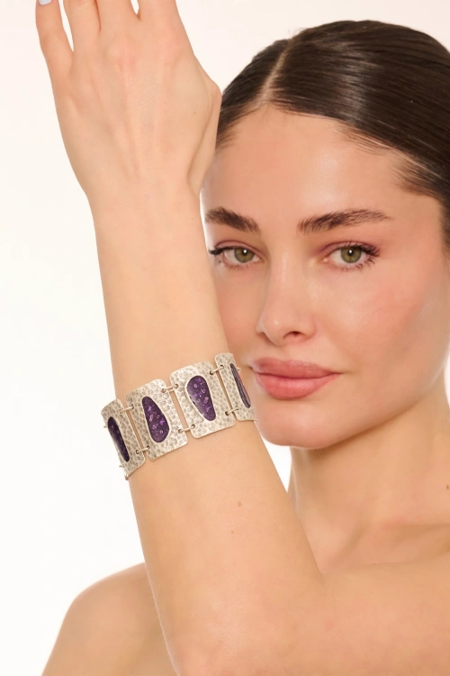 Kiraz Purple Enameled Silver Plated Bracelet