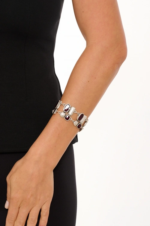 Kiraz Burgundy Enameled Silver Plated Bracelet