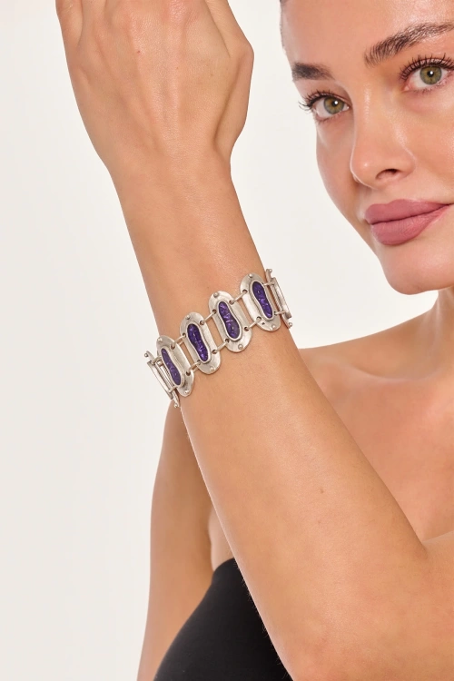 Kiraz Purple Enameled Silver Plated Bracelet