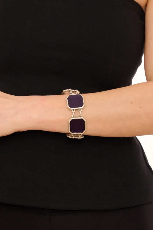 Kiraz Purple Enameled Silver Plated Bracelet