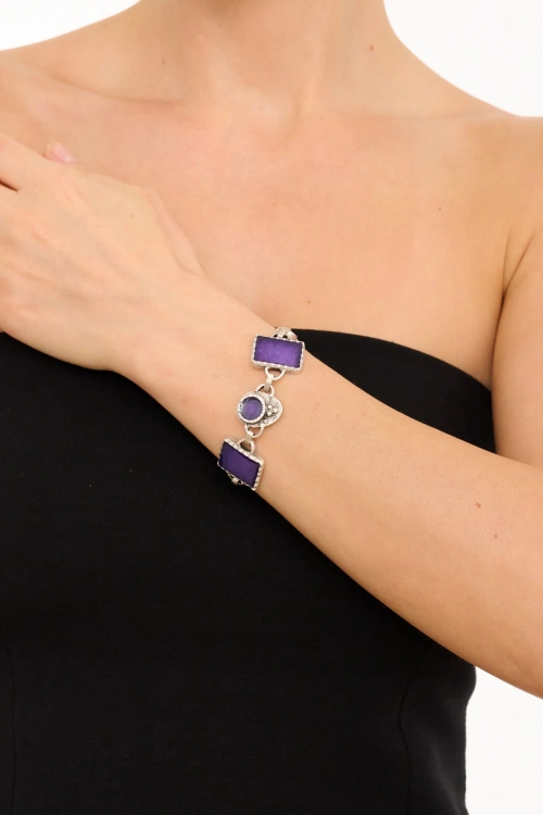 Kiraz Purple Enameled Silver Plated Bracelet