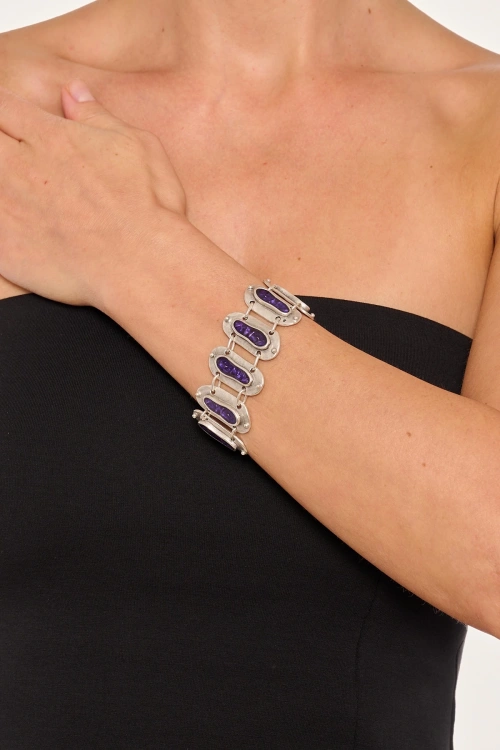 Kiraz Purple Enameled Silver Plated Bracelet