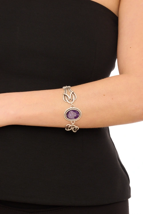 Kiraz Purple Enameled Silver Plated Bracelet