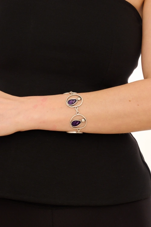 Kiraz Purple Enameled Silver Plated Bracelet