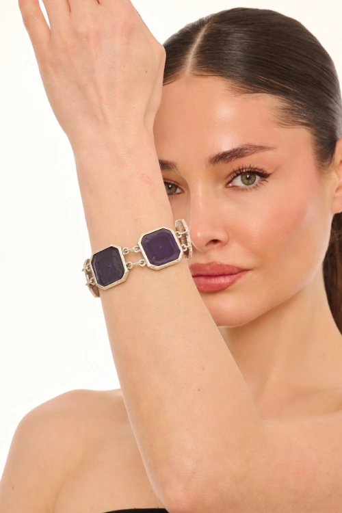 Kiraz Purple Enameled Silver Plated Bracelet