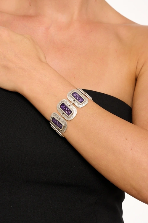 Kiraz Purple Enameled Silver Plated Bracelet
