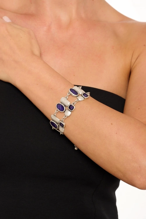 Kiraz Purple Enameled Silver Plated Bracelet