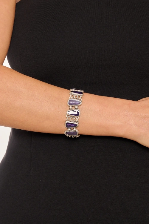 Kiraz Purple Enameled Silver Plated Bracelet