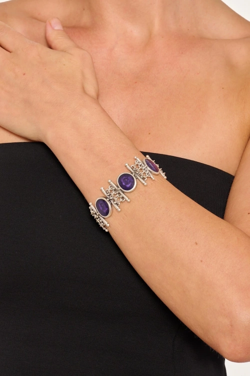 Kiraz Purple Enameled Silver Plated Bracelet