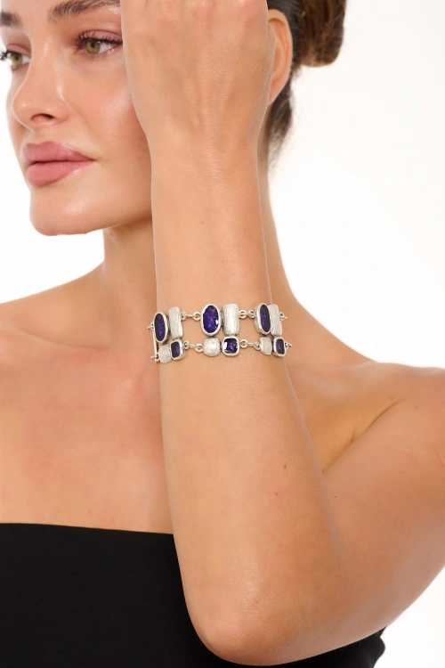 Kiraz Purple Enameled Silver Plated Bracelet