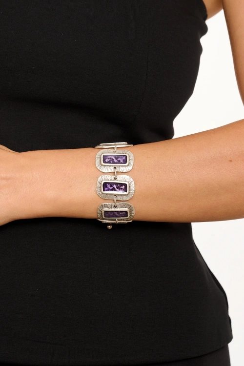 Kiraz Purple Enameled Silver Plated Bracelet