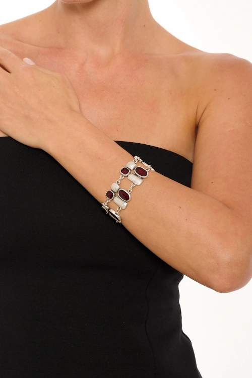 Kiraz Burgundy Enameled Silver Plated Bracelet