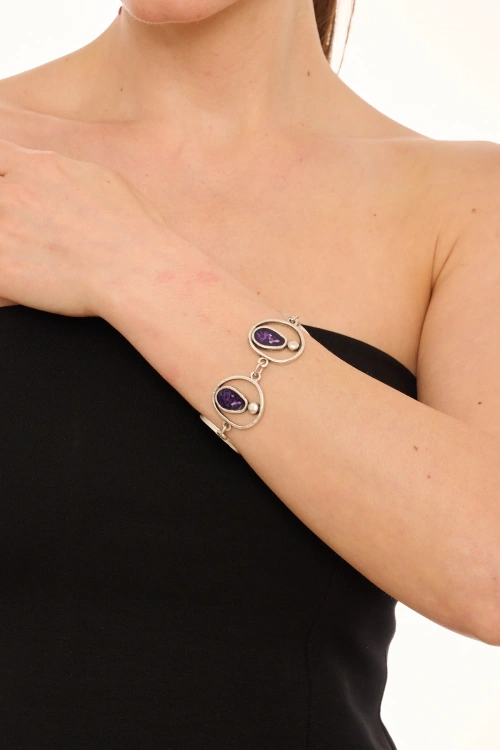 Kiraz Purple Enameled Silver Plated Bracelet