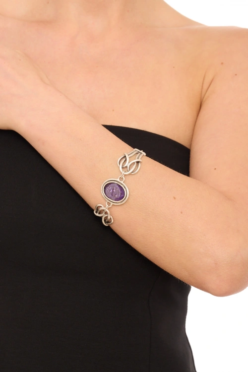Kiraz Purple Enameled Silver Plated Bracelet