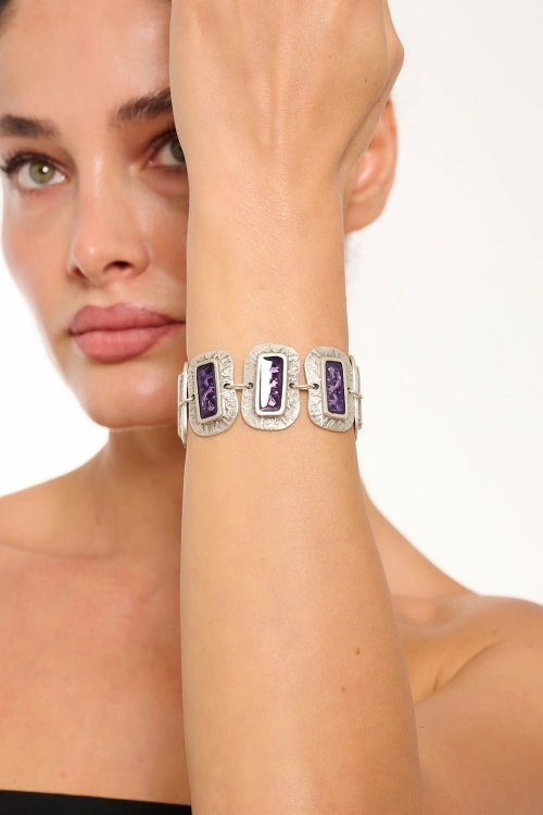 Kiraz Purple Enameled Silver Plated Bracelet