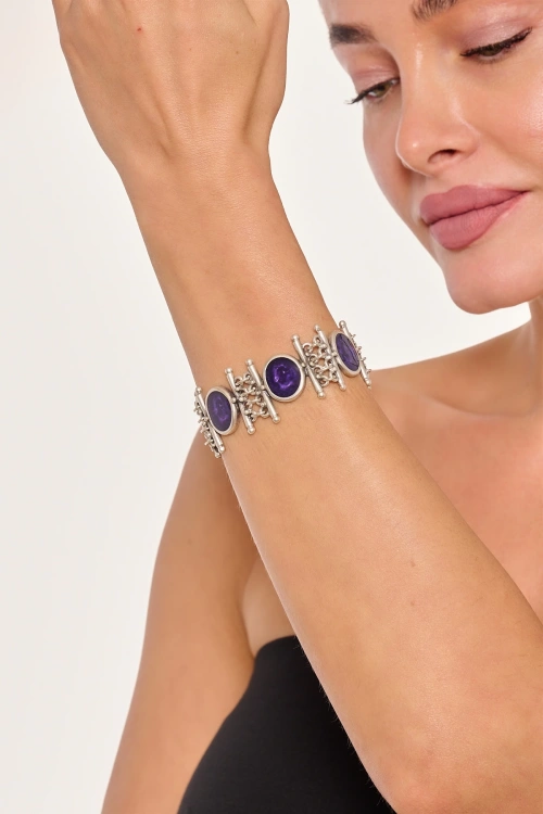 Kiraz Purple Enameled Silver Plated Bracelet