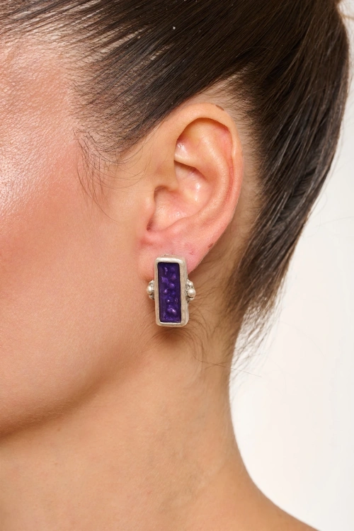 Kiraz Purple Enameled Silver Plated Earring