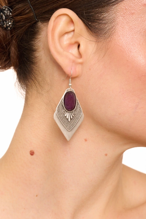 Kiraz Purple Enameled Silver Plated Earring