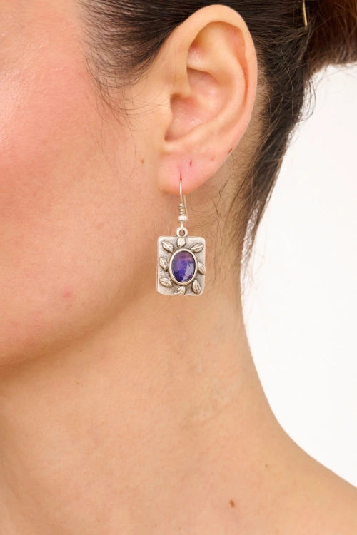 Kiraz Purple Enameled Silver Plated Earring