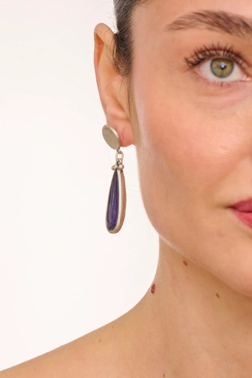 Kiraz Purple Enameled Silver Plated Earring