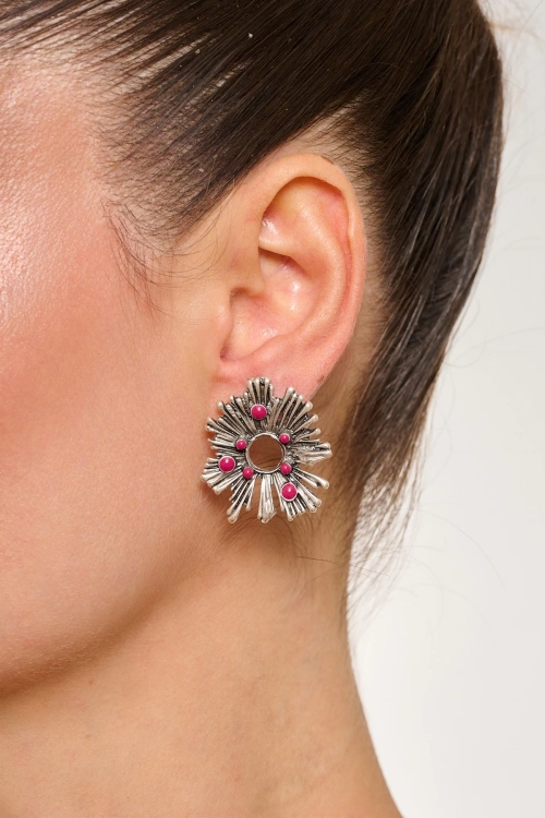 Kiraz Purple Enameled Silver Plated Earring