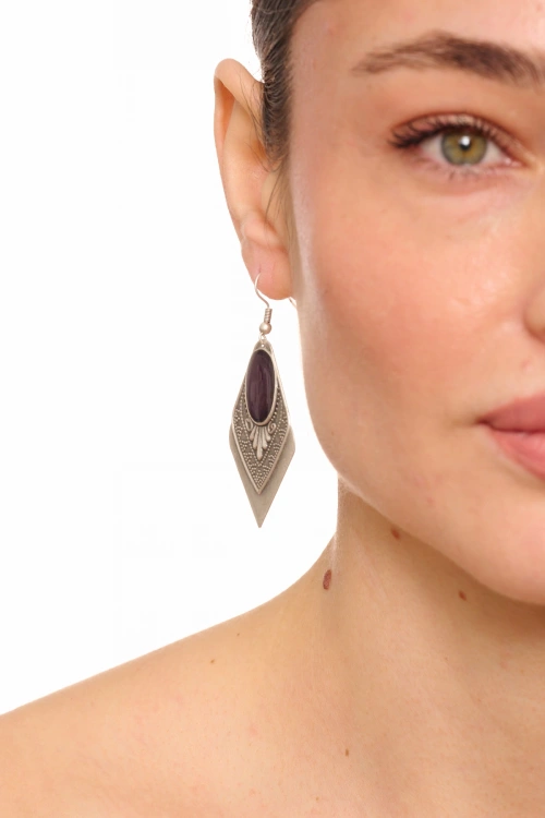 Kiraz Purple Enameled Silver Plated Earring