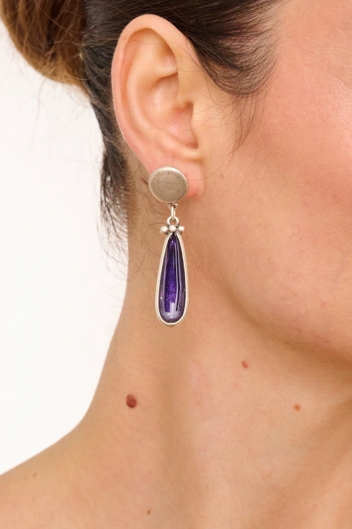 Kiraz Purple Enameled Silver Plated Earring