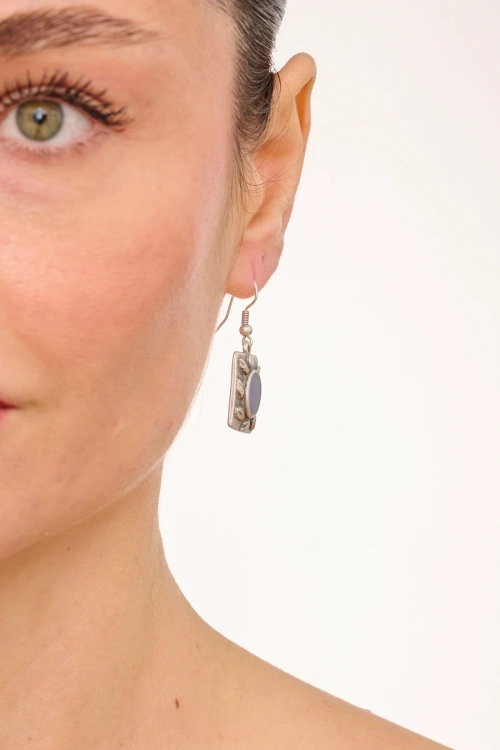 Kiraz Purple Enameled Silver Plated Earring