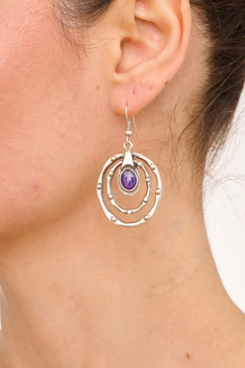 Kiraz Purple Enameled Silver Plated Earring