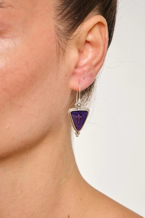 Kiraz Purple Enameled Silver Plated Earring
