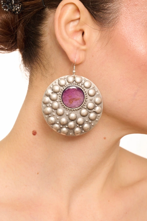 Kiraz Purple Enameled Silver Plated Earring