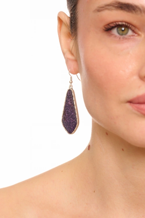 Kiraz Purple Enameled Silver Plated Earring