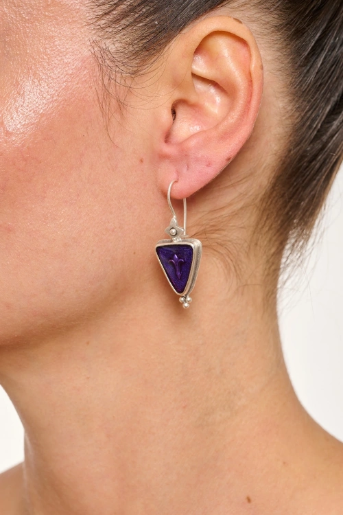 Kiraz Purple Enameled Silver Plated Earring