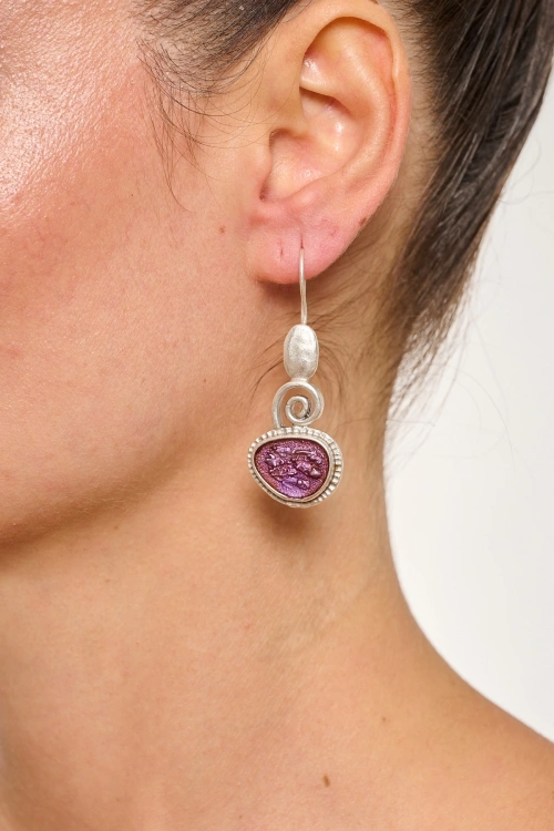 Kiraz Purple Enameled Silver Plated Earring