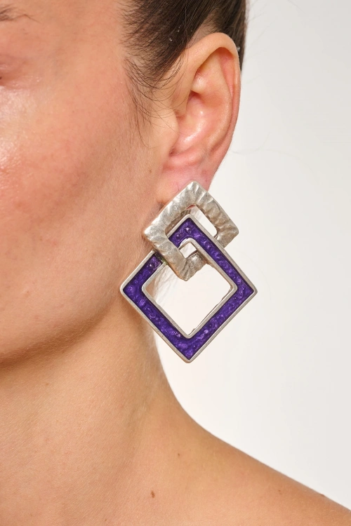 Kiraz Purple Enameled Silver Plated Earring