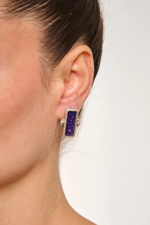 Kiraz Purple Enameled Silver Plated Earring