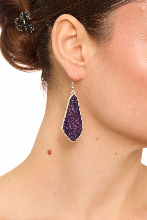 Kiraz Purple Enameled Silver Plated Earring