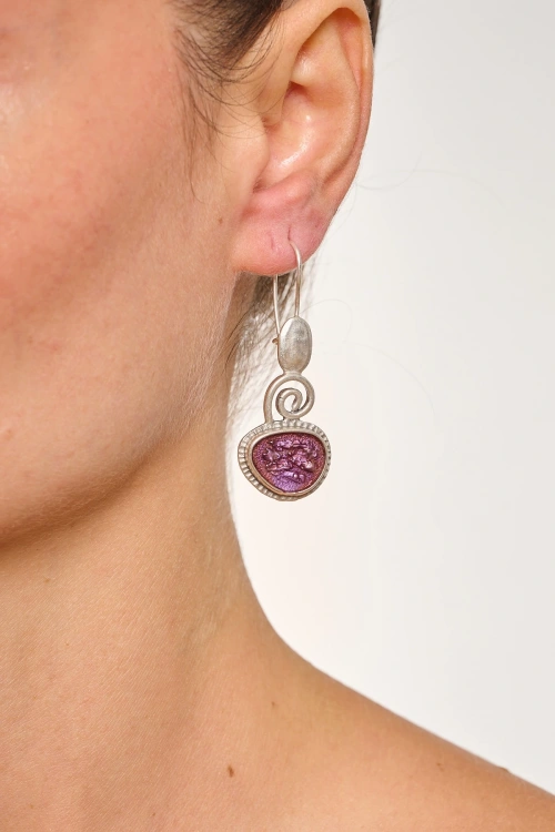 Kiraz Purple Enameled Silver Plated Earring
